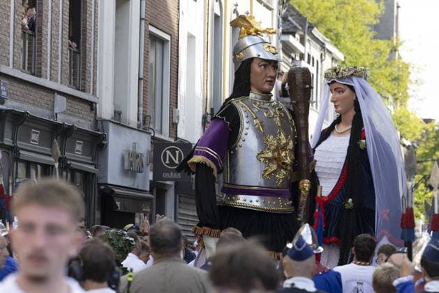 Monsieur et Madame Goliath pictured during the 2026 edition of the Ducasse festivities with the marriage of the two giants, Monsieur et Madame Goliath , in Ath, on Saturday 22 August 2026.  NICOLASxMAETERLINCK 184020664