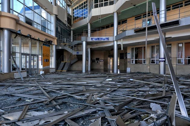 The terminal of the Rozdilna railway station is damaged by a nighttime Russian drone attack, Odesa region, Ukraine, August 22, 2026. The drone carried out a targeted strike, flying directly into the station building. The blast wave and ensuing fire destroyed glazing and damaged internal structures and administrative offices. Passenger boarding and disembarkation on the platforms continues as normal. No injuries or fatalities were reported among passengers or railway staff. (Photo by Nina Liashonok Ukrinform) Russian drone hits railway station building in Odesa region  Copyright: xNinaxLiashonokx