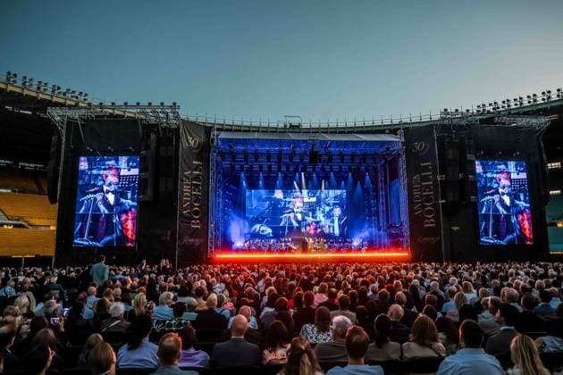 22.08.2026, Wien, AUT, Konzert, Andrea Bocelli, Ernst Happel Stadion, Wien, Reportage, im Bild Andrea Bocelli, Konzert, Feature, Übersicht, *** August 22, 2026, Vienna, Austria, Concert, Andrea Bocelli, Ernst Happel Stadium, Vienna, Report, Pictured: Andrea Bocelli, Concert, Feature, Overview,