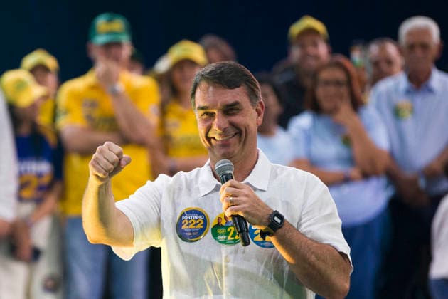 (260822) -- RIO DE JANEIRO, Aug. 22, 2026 -- Brazilian Senator Flavio Bolsonaro, presidential candidate of Brazil s Liberal Party, attends a campaign rally in Rio de Janeiro, Brazil, Aug. 22, 2026. (Photo by Xinhua) BRAZIL-RIO DE JANEIRO-PRESIDENTIAL ELECTION-CAMPAIGN RALLY DanielxRamalho 