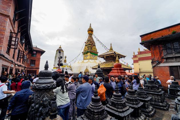 Devotees Gather at Swayambhunath for Gunla Parva Kathmandu, Nepal - August 22, 2026: Members of the Newa community take part in Gunla Parva, a sacred month-long festival, at Swayambhunath Stupa in Kathmandu, Nepal. Devotees visit the shrine for prayers and religious observances while traditional Gunla Bajan music accompanies the festivities. Gunla Parva is an important Newar Buddhist tradition observed across the Kathmandu Valley. (Photo by AP Tolang Nexpher Images) kathmandu bagmati