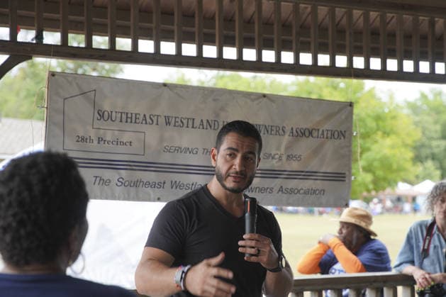Michigan Democratic US Senate candidate El-Sayed addresses supporters at campaign event in Michigan REDFORD TOWNSHIP, MICHIGAN - AUGUST 22: Michigan Democratic US Senate candidate Abdul El-Sayed addresses supporters during the Redford Township Democratic Club campaign cookout in Redford Township, Michigan, United States on August 22, 2026. Katie McTiernan Anadolu Michigan United States. Editorial use only. Please get in touch for any other usage.  Copyright: x2026xAnadoluxKatiexMcTiernanx