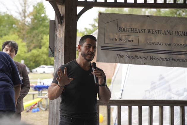 Michigan Democratic US Senate candidate El-Sayed addresses supporters at campaign event in Michigan REDFORD TOWNSHIP, MICHIGAN - AUGUST 22: Michigan Democratic US Senate candidate Abdul El-Sayed addresses supporters during the Redford Township Democratic Club campaign cookout in Redford Township, Michigan, United States on August 22, 2026. Katie McTiernan Anadolu Michigan United States. Editorial use only. Please get in touch for any other usage.  Copyright: x2026xAnadoluxKatiexMcTiernanx