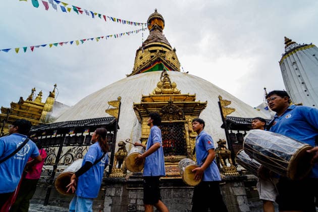 Devotees Gather at Swayambhunath for Gunla Parva Kathmandu, Nepal - August 22, 2026: Members of the Newa community take part in Gunla Parva, a sacred month-long festival, at Swayambhunath Stupa in Kathmandu, Nepal. Devotees visit the shrine for prayers and religious observances while traditional Gunla Bajan music accompanies the festivities. Gunla Parva is an important Newar Buddhist tradition observed across the Kathmandu Valley. (Photo by AP Tolang Nexpher Images) kathmandu bagmati
