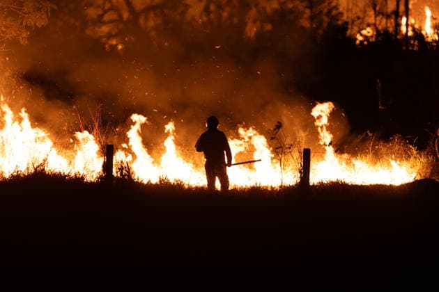 Wildfire burns vegetation along Washington Luis Highway in Sao Jose do Rio Preto A firefighter battles a large vegetation fire along the Washington Luis Highway (SP-310) in Sao Jose do Rio Preto, Sao Paulo, Brazil, on August 22, 2026. Sao Jose do Rio Preto SP-310 Sao Paulo Brazil