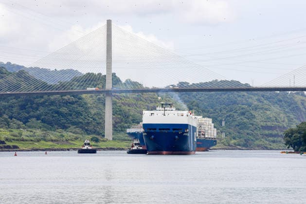 Panama Canal cuts daily transit slots amid reduced rainfall PANAMA CITY, PANAMA - AUGUST 22: A cargo vessel transits through the Panama Canal in Panama City, Panama, on August 22, 2026. The Panama Canal Authority announced temporary reductions in daily transit capacity at both the Neopanamax and Panamax locks due to below-expected rainfall in the canal watershed. Effective September 3, the number of daily slots at the Neopanamax Locks will be reduced to nine, while Panamax Locks will have 25 daily slots, falling to 23 from September 15. The authority said the measures aim to preserve service reliability and safeguard water resources for human consumption amid reduced precipitation despite the arrival of the rainy season and water-saving mea  Copyright: x2026xAnadoluxDanielxGonzalezx