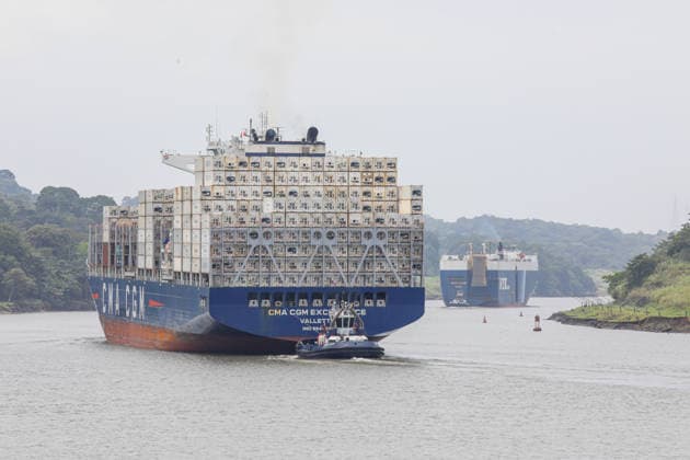 Panama Canal cuts daily transit slots amid reduced rainfall PANAMA CITY, PANAMA - AUGUST 22: A cargo vessel transits through the Panama Canal in Panama City, Panama, on August 22, 2026. The Panama Canal Authority announced temporary reductions in daily transit capacity at both the Neopanamax and Panamax locks due to below-expected rainfall in the canal watershed. Effective September 3, the number of daily slots at the Neopanamax Locks will be reduced to nine, while Panamax Locks will have 25 daily slots, falling to 23 from September 15. The authority said the measures aim to preserve service reliability and safeguard water resources for human consumption amid reduced precipitation despite the arrival of the rainy season and water-saving mea  Copyright: x2026xAnadoluxDanielxGonzalezx