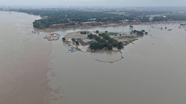 August 23, 2026, Prayagraj, Uttar Pradesh, India: Prayagraj: Sangam area inundated with water of Swollen River Ganga and Yamuna, in Prayagraj on Sunday, August 23, 2026. Prayagraj India - ZUMAv115 20260823_zap_v115_005 Copyright: xPrabhatxKumarxVermax