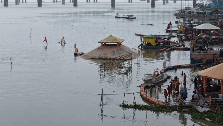 August 23, 2026, Prayagraj, Uttar Pradesh, India: Prayagraj: Dashaswamegh Ghat inundated with water of Swollen River Ganga, in Prayagraj on Sunday, August 23, 2026. Prayagraj India - ZUMAv115 20260823_zap_v115_007 Copyright: xPrabhatxKumarxVermax
