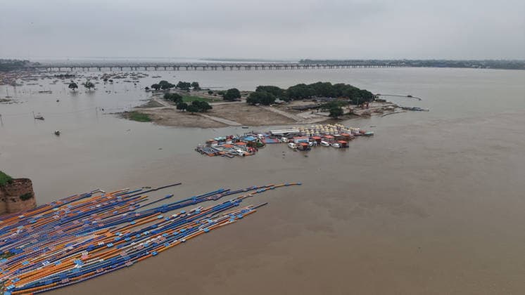 August 23, 2026, Prayagraj, Uttar Pradesh, India: Prayagraj: Sangam area inundated with water of Swollen River Ganga and Yamuna, in Prayagraj on Sunday, August 23, 2026. Prayagraj India - ZUMAv115 20260823_zap_v115_013 Copyright: xPrabhatxKumarxVermax