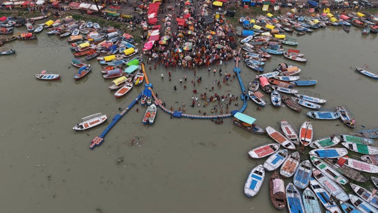 August 23, 2026, Prayagraj, Uttar Pradesh, India: Prayagraj: Sangam area inundated with water of Swollen River Ganga and Yamuna, in Prayagraj on Sunday, August 23, 2026. Prayagraj India - ZUMAv115 20260823_zap_v115_024 Copyright: xPrabhatxKumarxVermax