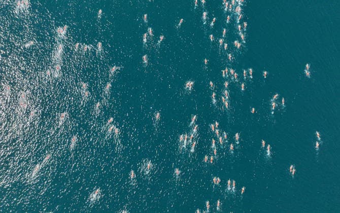 38th Bosphorus Cross-Continental Swimming Race ISTANBUL, TURKIYE - AUGUST 23: An aerial view of swimmers competing in the 38th Bosphorus Cross-Continental Swimming Race in Istanbul, Turkiye, on August 23, 2026. Organized by the Turkish National Olympic Committee (TMOK), the race starts from Kanlica Pier on the Asian side and finishes in Kurucesme on the European side. Saffet Azak Anadolu Istanbul Turkey. Editorial use only. Please get in touch for any other usage.  Copyright: x2026xAnadoluxSaffetxAzakx