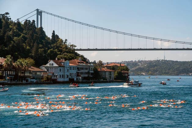 August 23, 2026, Istanbul, Turkey: Swimmers take part in the 38th Bosphorus Cross-Continental Swimming Race, crossing from the Asian side to the European side of Istanbul, Turkey. Istanbul Turkey - ZUMAz174 20260823_zip_z174_003 Copyright: xMoexZoyarix
