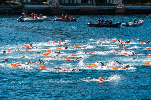 August 23, 2026, Istanbul, Turkey: Swimmers take part in the 38th Bosphorus Cross-Continental Swimming Race, crossing from the Asian side to the European side of Istanbul, Turkey. Istanbul Turkey - ZUMAz174 20260823_zip_z174_008 Copyright: xMoexZoyarix