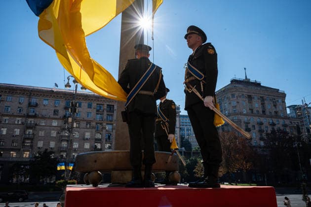 Ukraine marks National Flag Day in Kyiv KYIV, UKRAINE - AUGUST 23: The ceremony to raise the National Flag of Ukraine is held on Ukraine s National Flag Day in Kyiv, Ukraine, on August 23, 2026. Ukraine s National Flag Day was established as a national holiday on August 23, 2024, one day before Ukraine s Independence Day. Danylo Antoniuk Anadolu Kyiv Ukraine. Editorial use only. Please get in touch for any other usage.  Copyright: x2026xAnadoluxDanyloxAntoniukx
