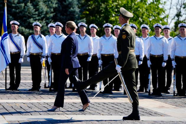 UKRAINE Denmark s Prime Minister Mette Frederiksen participates in the commemoration of Flag Day Prime Minister Mette Frederiksen participates in the commemoration of the Ukrainian Flag Day along with several state leaders in Kyiv, Sunday, August 23, 2026. (Photo: Mads Claus Rasmussen Scanpix 2026) , Kyiv Denmark *** UKRAINE: Denmark’s Prime Minister Mette Frederiksen participates in the commemoration of Flag Day. Prime Minister Mette Frederiksen participates in the commemoration of Ukrainian Flag Day alongside several heads of state in Kyiv on Sunday, August 23, 2026. Photo by Mads Claus Rasmussen, Scanpix 2026, Kyiv, Denmark  Copyright: MadsxClausxRasmussenx spdk20260823-113103-L