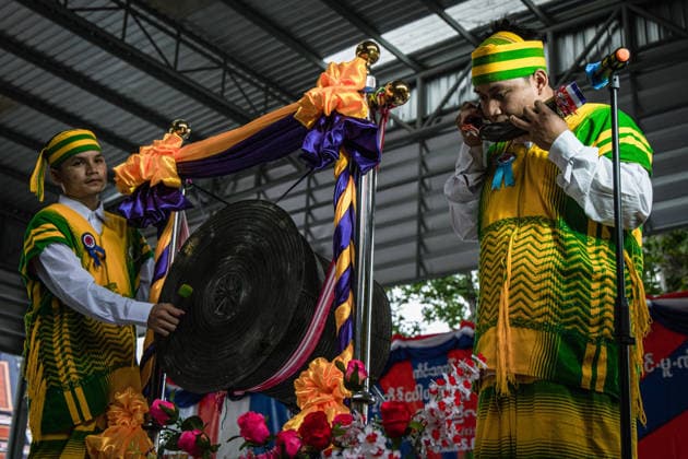 Traditional Karen Wrist-Tying Ceremony held in Bangkok, Thailand BANGKOK, THAILAND - AUGUST 23: A Karen man blows a buffalo horn during a traditional wrist-tying ceremony at Wat Dok Mai in Bangkok, Thailand, on August 23, 2026. The Karen Wrist Tying Ceremony, traditionally held around the full moon of August, involves tying white threads around participants wrists as part of a custom associated with well-being, cultural continuity and community unity. Wissarut Weerasopon Anadolu Banghok Thailand. Editorial use only. Please get in touch for any other usage.  Copyright: x2026xAnadoluxWissarutxWeerasoponx