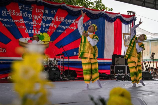 Traditional Karen Wrist-Tying Ceremony held in Bangkok, Thailand BANGKOK, THAILAND - AUGUST 23: Members of a Karen cultural troupe perform a traditional dance during a wrist-tying ceremony at Wat Dok Mai in Bangkok, Thailand, on August 23, 2026. The ceremony, in which white cotton threads are tied around participants wrists, is a tradition passed down through generations and is associated with well-being, strength and the preservation of Karen culture. Wissarut Weerasopon Anadolu Banghok Thailand. Editorial use only. Please get in touch for any other usage.  Copyright: x2026xAnadoluxWissarutxWeerasoponx