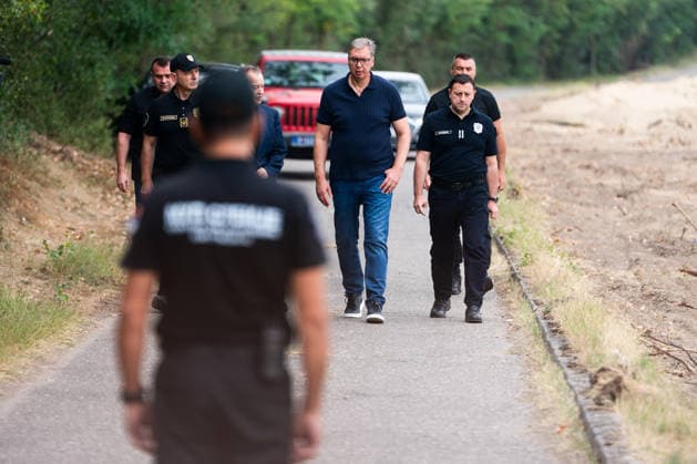 August 23, 2026, Umarak, Vojvodina, Serbia: 2026823, A umarak, Serbia -Serbian President VUCIC ALEKSANDAR visits the Deliblato Sands (Deliblatska Pescara) Special Nature Reserve to inspect the areas devastated by a massive wildfire. Umarak Serbia - ZUMAd223 20260823_zip_d223_002 Copyright: xMarkoxDimicx