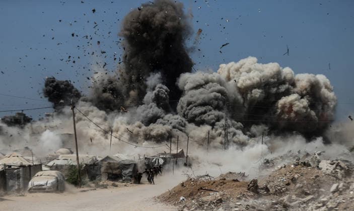 Israeli attacks on Gaza continue despite ceasefire GAZA STRIP, GAZA, PALESTINE - AUGUST 23: Intense flames and smoke rise following an Israeli airstrike that destroyed several homes and tents where displaced Palestinians were staying in Zuvayda, Gaza Strip, Palestine, on August 23, 2026. Ali Jadallah Anadolu Gaza Strip Gaza. Editorial use only. Please get in touch for any other usage.  Copyright: x2026xAnadoluxAlixJadallahx