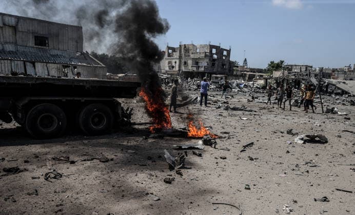 Israeli attacks on Gaza continue despite ceasefire GAZA STRIP, GAZA, PALESTINE - AUGUST 23: Some vehicles are rendered unusable following an Israeli airstrike that destroyed several homes and tents where displaced Palestinians were staying in Zuvayda, Gaza Strip, Palestine, on August 23, 2026. Ali Jadallah Anadolu Gaza Strip Gaza. Editorial use only. Please get in touch for any other usage.  Copyright: x2026xAnadoluxAlixJadallahx
