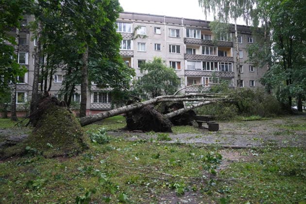 (260823) -- RIGA, Aug. 23, 2026 -- This photo taken on Aug. 23, 2026 shows the aftermath of a powerful storm in Riga, Latvia. A powerful cyclone swept northward across the three Baltic states on Saturday, killing two as strong winds, torrential rain and thunderstorms ravaged Lithuania, Latvia and Estonia. Meteorological data showed Saturday s storm was the most destructive to hit Latvia since January 2005. (Photo by Xinhua) LATVIA-RIGA-STORM-AFTERMATH EdijsxPalens 