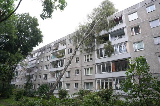 (260823) -- RIGA, Aug. 23, 2026 -- This photo taken on Aug. 23, 2026 shows the aftermath of a powerful storm in Riga, Latvia. A powerful cyclone swept northward across the three Baltic states on Saturday, killing two as strong winds, torrential rain and thunderstorms ravaged Lithuania, Latvia and Estonia. Meteorological data showed Saturday s storm was the most destructive to hit Latvia since January 2005. (Photo by Xinhua) LATVIA-RIGA-STORM-AFTERMATH EdijsxPalens 