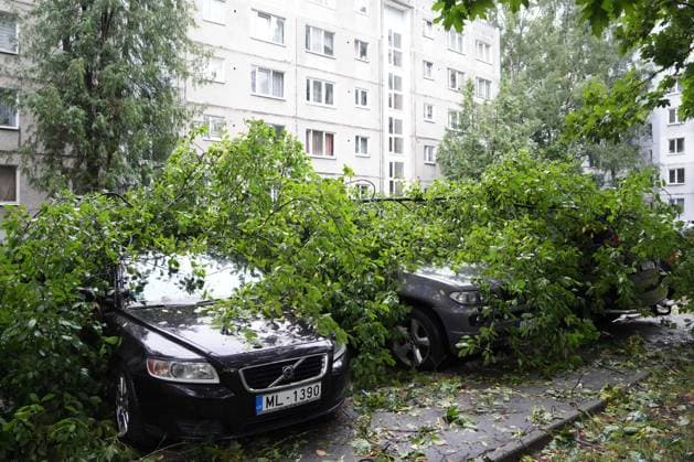 August 23, 2026, Riga, Latvija: The aftermath of a powerful storm is seen in Riga, Latvia, Aug. 23, 2026. Fallen and uprooted trees are scattered across residential areas, damaging parked cars, blocking roads and walkways, and posing a threat to nearby buildings. The storm, which swept across Latvia on Saturday evening and overnight, caused widespread damage across the country, with Riga recording the highest number of reports of storm-related incidents. As of Sunday morning, emergency services had received nearly 1,900 reports of damage caused by strong winds nationwide. Riga Latvija - ZUMAp305 20260823_zip_p305_009 Copyright: xEdijsxPalensx