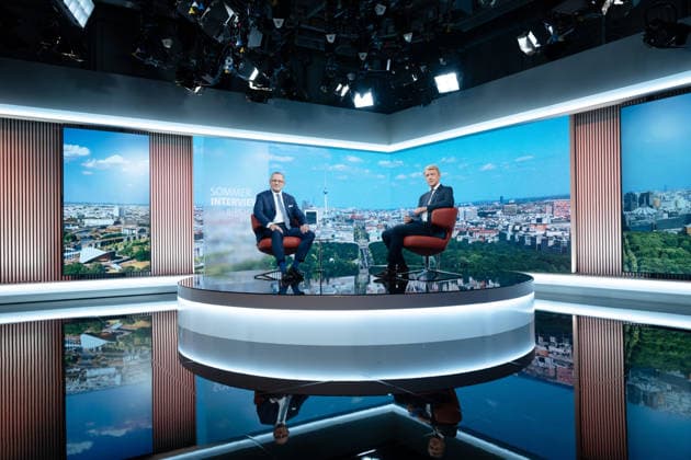 ARD-Sommerinterview, Tino Chrupalla, AfD Berlin, ARD-Sommerinterview, Tino Chrupalla, Vorsitzender, AfD, Moderator, Markus Preiß, ARD-Hauptstadtstudio Berlin Berlin GER *** ARD Summer Interview, Tino Chrupalla, AfD Berlin, ARD Summer Interview, Tino Chrupalla, Chair, AfD, Host, Markus Preiß, ARD Berlin Capital Studio, Berlin, GER