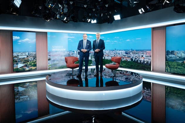 ARD-Sommerinterview, Tino Chrupalla, AfD Berlin, ARD-Sommerinterview, Tino Chrupalla, Vorsitzender, AfD, Moderator, Markus Preiß, ARD-Hauptstadtstudio Berlin Berlin GER *** ARD Summer Interview, Tino Chrupalla, AfD Berlin, ARD Summer Interview, Tino Chrupalla, Chair, AfD, Host, Markus Preiß, ARD Berlin Capital Studio, Berlin, GER