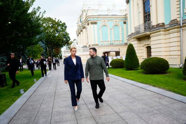 UKRAINE Denmark s Prime Minister Mette Frederiksen meets with Volodymyr Zelensky Denmark s Prime Minister Mette Frederiksen meets with the Ukrainian President Volodymyr Zelensky at the Mariinskyi Palace in Kyiv, Ukraine, on Sunday, August 23, 2026. The Prime Minister visits Ukraine on the Flag Day. (Photo: Mads Claus Rasmussen Scanpix 2026) , Kyiv Denmark *** UKRAINE Denmark’s Prime Minister Mette Frederiksen meets with Volodymyr Zelensky Denmark’s Prime Minister Mette Frederiksen meets with Ukrainian President Volodymyr Zelensky at the Mariinskyi Palace in Kyiv, Ukraine, on Sunday, August 23, 2026. The Prime Minister is visiting Ukraine on Flag Day. Photo by Mads Claus Rasmussen, Scanpix 2026, Kyiv, Denmark  Copyright: MadsxClausxRasmussenx spdk20260823-170819-L