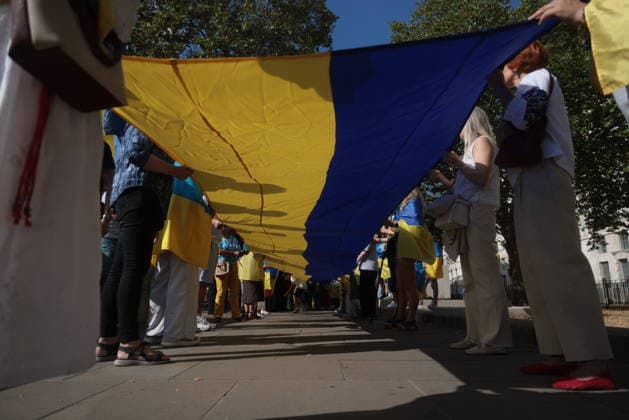 . 23 08 2026. London, United Kingdom. Ukraine s National Flag Day. Ukrainians living in the UK gather on Whitehall for Ukraine s National Flag Day celebration.  xMartynxWheatleyx xi-Imagesx IIM-26958-0003
