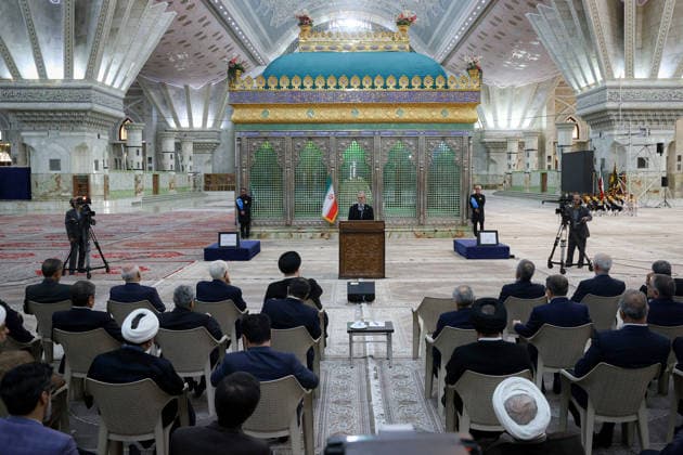Iranian President Masoud Pezeshkian TEHRAN, IRAQ - AUGUST 23: (----EDITORIAL USE ONLY – MANDATORY CREDIT - IRANIAN PRESIDENCY HANDOUT - NO MARKETING NO ADVERTISING CAMPAIGNS - DISTRIBUTED AS A SERVICE TO CLIENTS----) Iranian President Masoud Pezeshkian speaks during an event to mark the first day of the Government Week at the mausoleum of Ayatollah Ruhollah Khomeini, the founder of the Islamic Republic of Iran, in Tehran, Iran on August 23, 2026. Iranian Presidency Anadolu Tehran Iran. Editorial use only. Please get in touch for any other usage.  Copyright: x2026xAnadoluxIranianxPresidencyx