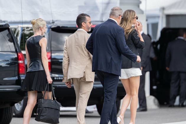 August 23, 2026, Washington, District Of Columbia, United States: DONALD TRUMP JR., his wife BETTINA TRUMP, and NATALIE HARP arrived back at the White House following the Freedom 250 Grand Prix in Washington, D.C. Washington United States  - ZUMAk206 20260823_znp_k206_020 Copyright: xMattxKaminskyx