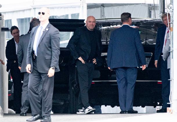 August 23, 2026, Washington, District Of Columbia, USA: Dana White, president and chief executive officer (CEO) of the Ultimate Fighting Championship (UFC), center, and United States President Donald J Trump, right, return to the White House in Washington, DC, USA, from the Freedom 250 Grand Prix on Sunday, August 23, 2026. The 250 mile race consists of 147 laps of the 1.7 mile, 7 turn course and will be the first ever NTT INDYCAR Series race held in the nation™s capital Washington USA  - ZUMAs152 20260823_faa_s152_034 Copyright: xRonxSachsx-xPoolxviaxCNPx