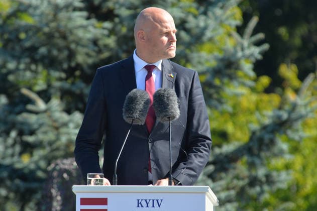 Prime Minister of Latvia Andris Kulbergs participates in the ceremony to raise the State Flag at the National Museum of the History of Ukraine in the Second World War Memorial Complex on National Flag Day, Kyiv, Ukraine, August 23, 2026. (Photo by Yevhen Kotenko Ukrinform) Raising of State Flag of Ukraine in Kyiv  Copyright: xYevhenxKotenkox