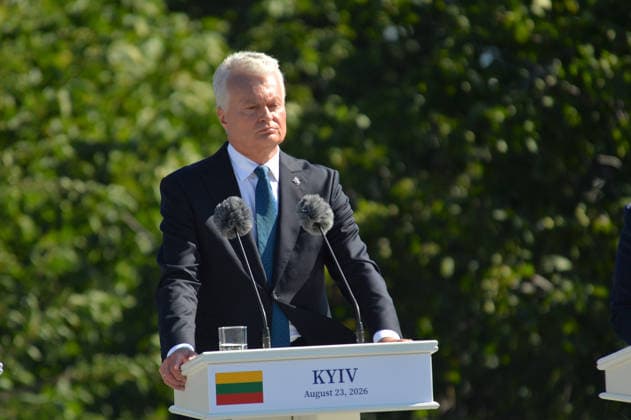 President of Lithuania Gitanas Nauseda participates in the ceremony to raise the State Flag at the National Museum of the History of Ukraine in the Second World War Memorial Complex on National Flag Day, Kyiv, Ukraine, August 23, 2026. (Photo by Yevhen Kotenko Ukrinform) Raising of State Flag of Ukraine in Kyiv  Copyright: xYevhenxKotenkox