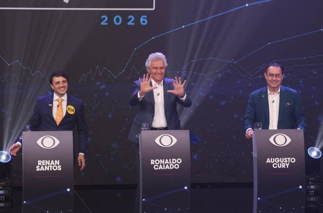 RECORD DATE NOT STATED Band debate presidential candidates 2026 Sao Paulo (SP), 08 23 2026 Politics 2026 Elections Band Debate Presidential candidates Renan Santos (Missao), Ronaldo Caiado (PSD) and Augusto Cury (Avante) participate in the Band debate, this Sunday (23), in Sao Paulo. The meeting brings together the candidates to present proposals and discuss topics of national interest during the 2026 presidential race.(Foto: Leco Viana Thenews2 imago images) Band debate presidential candidates 2026  Copyright: xLecoxVianax