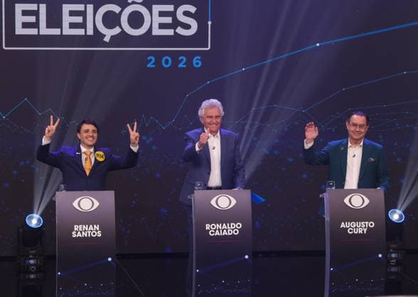 RECORD DATE NOT STATED Band debate presidential candidates 2026 Sao Paulo (SP), 08 23 2026 Politics 2026 Elections Band Debate Presidential candidates Renan Santos (Missao), Ronaldo Caiado (PSD) and Augusto Cury (Avante) participate in the Band debate, this Sunday (23), in Sao Paulo. The meeting brings together the candidates to present proposals and discuss topics of national interest during the 2026 presidential race.(Foto: Leco Viana Thenews2 imago images) Band debate presidential candidates 2026  Copyright: xLecoxVianax