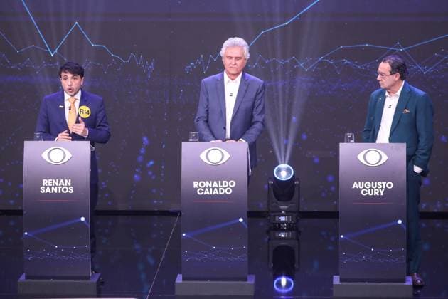 Band hosts the first presidential debate without Lula and Flavio Bolsonaro. Sao Paulo, SP. 08 23 2026 - Presidential Debate - Candidates Renan Santos (Missao), Ronaldo Caiado (PSD), and Augusto Cury (Avante) participate in the first debate of the presidential election race, promoted by TV Bandeirantes, at the station s headquarters in the southern zone of Sao Paulo, this Sunday, August 23, 2026.(Foto: Marina Uezima Brazil Photo Press Brazil Photo Press) INTERNATIONAL Sao Paulo Sao Paulo Brasil Copyright: xMarinaxUezimax