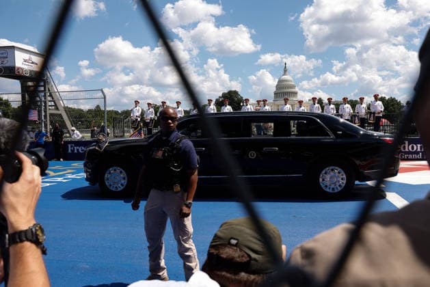 President Trump attends inaugural Freedom 250 Grand Prix in Washington, DC WASHINGTON, D.C., UNITED STATES - AUGUST 23: U.S. President Donald Trump and first lady Melania Trump ride in The Beast on the track during the NTT INDYCAR Series in Washington, DC, on August 23, 2026. President Trump established the Freedom 250 Grand Prix weekend as part of the yearlong celebration marking the 250th anniversary of the United States. Mehmet Eser Anadolu Washington United States. Editorial use only. Please get in touch for any other usage.  Copyright: x2026xAnadoluxMehmetxEserx