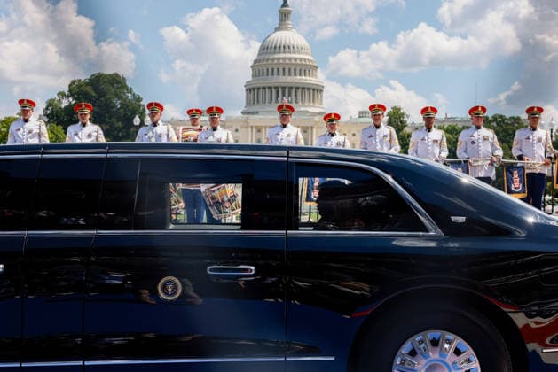 President Trump attends inaugural Freedom 250 Grand Prix in Washington, DC WASHINGTON, D.C., UNITED STATES - AUGUST 23: U.S. President Donald Trump and first lady Melania Trump ride in The Beast on the track during the NTT INDYCAR Series in Washington, DC, on August 23, 2026. President Trump established the Freedom 250 Grand Prix weekend as part of the yearlong celebration marking the 250th anniversary of the United States. Mehmet Eser Anadolu Washington United States. Editorial use only. Please get in touch for any other usage.  Copyright: x2026xAnadoluxMehmetxEserx