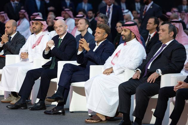 French President Emmanuel Macron, Saudi Arabia s Crown Prince Mohammed bin Salman (MBS), and FIFA President Gianni Infantino attend the closing ceremony of the Esports World Cup at the Grand Palais in Paris, France, on August 23, 2026. Raphael Lafargue, Pool Bestimage, Paris, France  Copyright: xRaphaelxLafarguex xPoolx xBestimagexRaphaelxLafarguex xPoolx xBestimagex