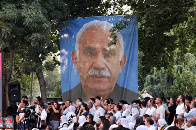 August 23, 2026, Diyarbakir, Turkey: A poster of PKK leader Abdullah Ocalan is seen hanging during the commemoration. Three days of condolences were established and a memorial program was organized in the city of Diyarbakir in Turkey for 49 Kurdistan Workers Party (PKK) guerrillas who died in armed clashes with the Turkish army on different dates in the past years and whose identities have just been announced. Abdullah Ocalan, the leader of the armed Kurdish PKK party who has been in prison in Turkey for 26 years, had decided two years ago to disarm his party and start peace talks with the state of Turkey. Diyarbakir Turkey  - ZUMAs197 20260823_aaa_s197_377 Copyright: xMehmetxMasumxSuerx