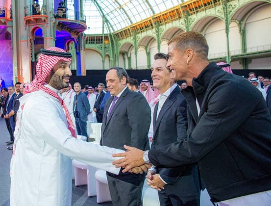 Macron And Mohammed Bin Salman At Esports World Cup Closing Ceremony - Paris Saudi Crown Prince Mohammed Bin Salman Al Saud, also known as MBS, greets football player Cristiano Ronaldo as they attend Esports World Cup final at Grand Palais in Paris, France, on August 23, 2026. Photo by Balkis Press ABACAPRESS.COM Paris France  Copyright: xBalkisxPress ABACAx