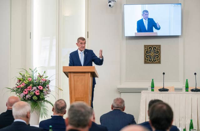 Meeting of heads of Czech diplomatic missions begins in Prague, Czech Republic, on August 24, 2026. On the photo speaks Prime Minister Andrej Babis (ANO). (CTKxPhoto MichaelaxRihova) CTKPhotoP2026082401854  CTKPhotoP2026082401854