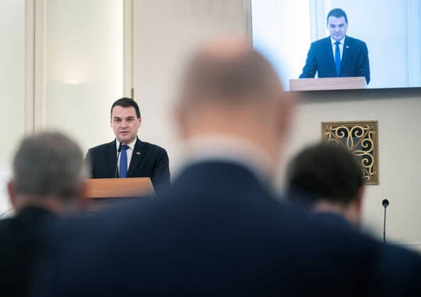 Meeting of heads of Czech diplomatic missions begins in Prague, Czech Republic, on August 24, 2026. On the photo speaks Foreign Affairs Minister Petr Macinka (Motorists). (CTKxPhoto MichaelaxRihova) CTKPhotoP2026082401873  CTKPhotoP2026082401873