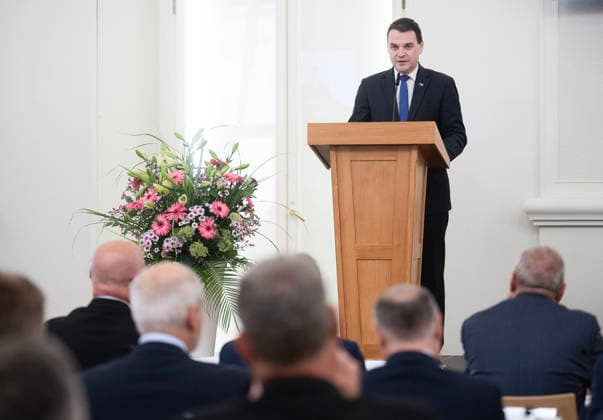 Meeting of heads of Czech diplomatic missions begins in Prague, Czech Republic, on August 24, 2026. On the photo speaks Foreign Affairs Minister Petr Macinka (Motorists). (CTKxPhoto MichaelaxRihova) CTKPhotoP2026082401918  CTKPhotoP2026082401918