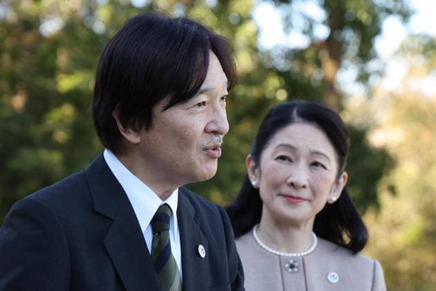 CORRECTED: Japan crown prince, crown princess in Paraguay Japan s Crown Prince Fumihito and Crown Princess Kiko meet reporters in Yguazu on Aug. 23, 2026, during their official trip to Paraguay to mark 90 years of Japanese immigration to the South American country. (Pool photo)  A14AA0005626545P