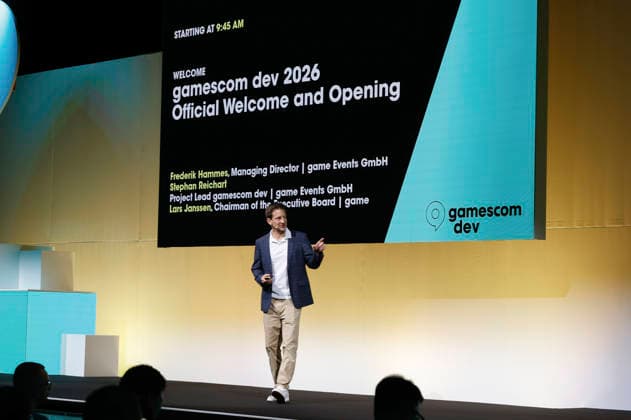 Frederik Hammes beim offilziellen Welcome und Opening der Entwicklerkonferenz für die Videospielbranche gamescom dev im Confex Conference Center auf dem Gelände der Koelnmesse. Köln, 24.08.2026 *** Frederik Hammes at the official welcome and opening of gamescom dev, the video game industry developer conference, at the Confex Conference Center on the Koelnmesse grounds in Cologne, August 24, 2026 Foto:xR.xStoffelsx xFuturexImagex gamescon_dev_6818